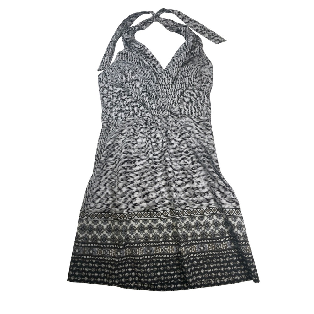 Athleta Halter Dress Womens Black White Abstract Geometric Smocked 4